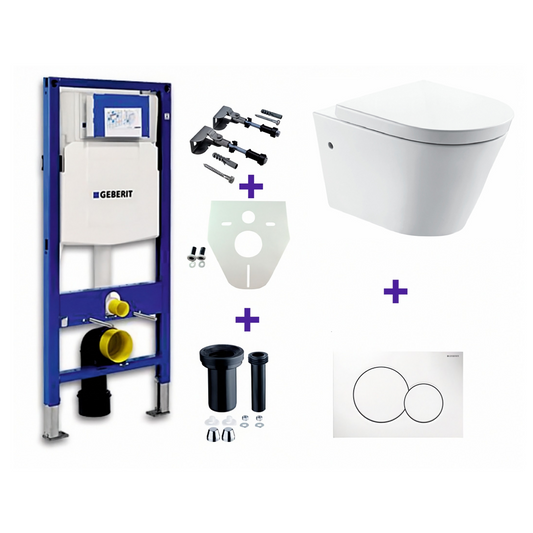 One pack Inbouwreservoir Geberit Duofix UP-320 met Sigma reservoir, drukplaat wit en wandcloset Flow