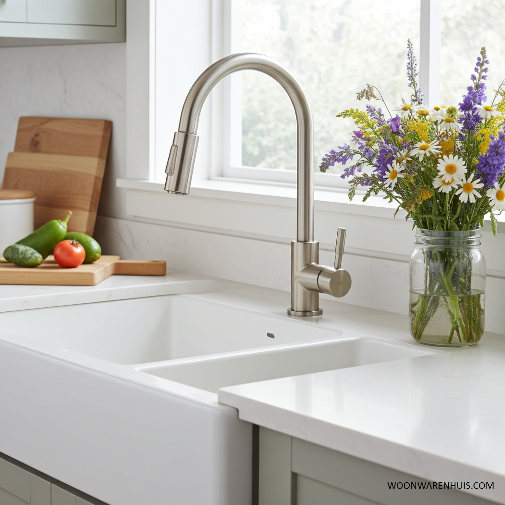 Keukenmengkraan Wiesbaden Benton met coldstart en uittrekbare handdouche in geborsteld RVS