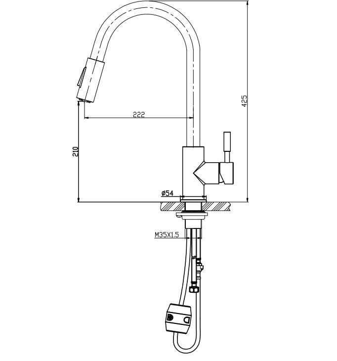 Keukenmengkraan Wiesbaden Benton met coldstart en uittrekbare handdouche in geborsteld RVS