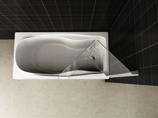 Badwand Wiesbaden Cinco 80x150 cm draaibaar en inklapbaar met chrome scharnieren, profiel en 6mm helder glas