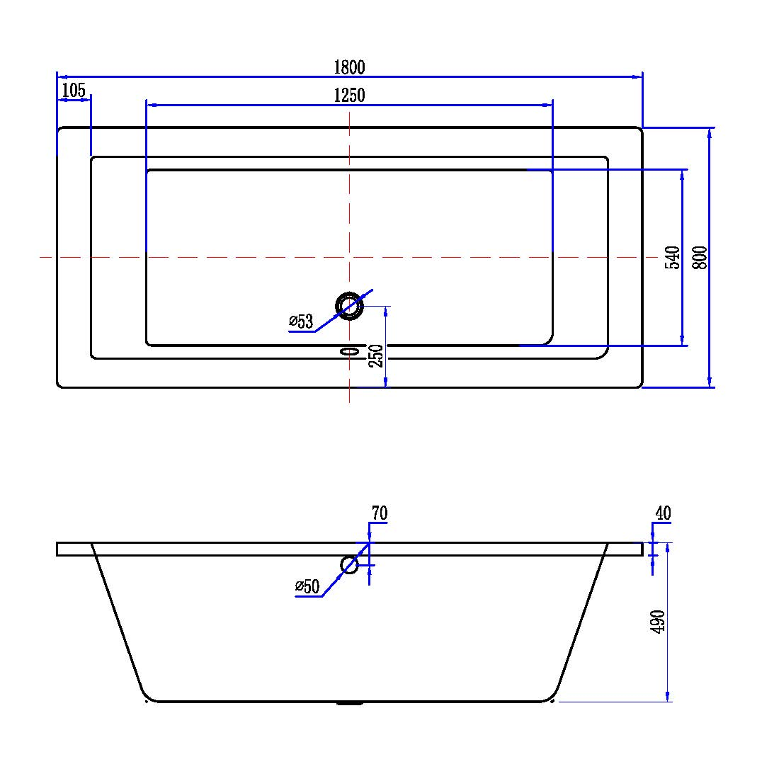 Inbouw ligbad Wiesbaden Santino SQ 180x80 cm acryl mat wit