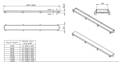 Douchegoot 60cm met flens en tegelrooster in rvs