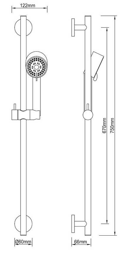 Wiesbaden Unimatch Cadans glijstangset compleet met handdouche 3 standen diameter 8 cm geborsteld koper