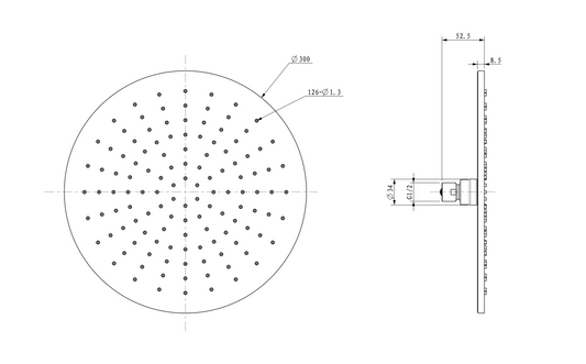 Wiesbaden Unimatch hoofddouche 30cm diameter chroom