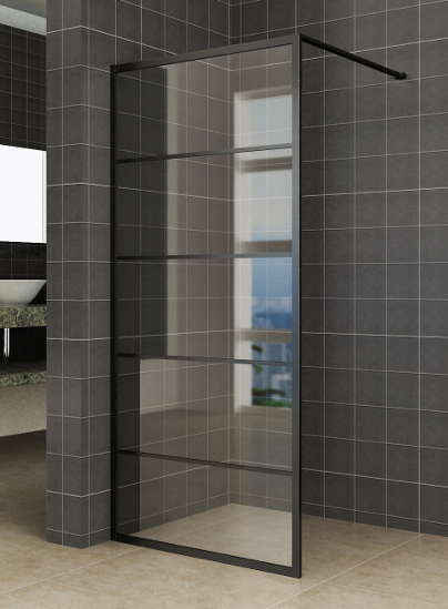 Inloopdouche Wiesbaden Horizon 90x200cm met mat zwarte profielen en 8mm helder glas
