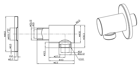 Wiesbaden Unimatch wandaansluitbocht rond 1/2" geborsteld staal PVD