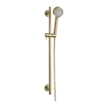 Wiesbaden Unimatch Cadans glijstangset compleet met handdouche 3 standen diameter 8 cm geborsteld messing PVD
