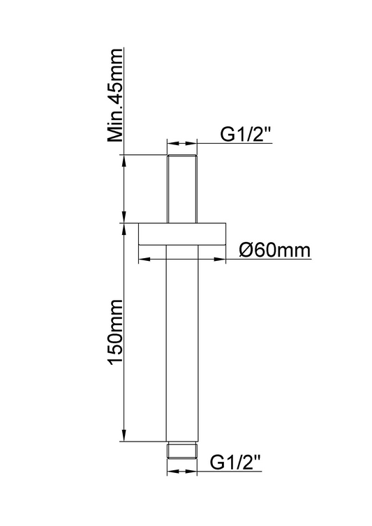 Wiesbaden Unimatch douchearm met plafondbevestiging 15 cm geborsteld koper