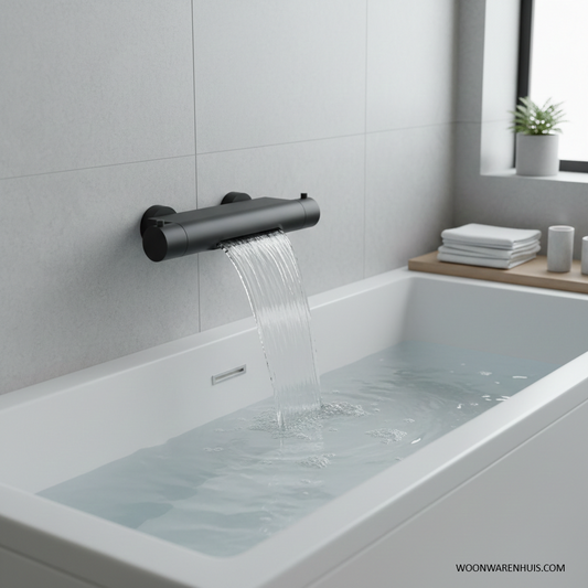 Thermostatische badkraan Wiesbaden Style waterval met Cool Touch in mat zwart