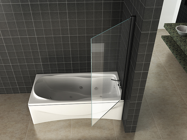 Badwand Wiesbaden Orbit 80x150 cm draaibaar met mat zwarte scharnieren en 6mm helder glas