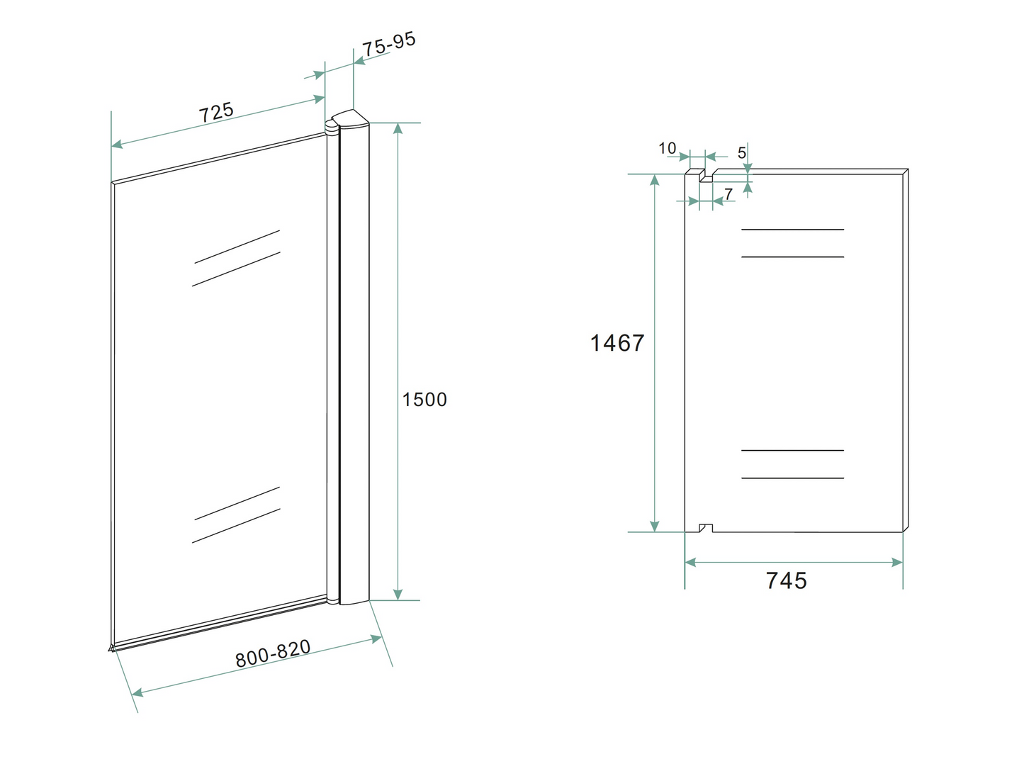 Badwand Wiesbaden Orbit 80x150 cm draaibaar met mat zwarte scharnieren en 6mm helder glas