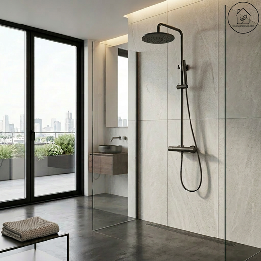 Thermostatische opbouw regendoucheset Wiesbaden Caral Gunmetal