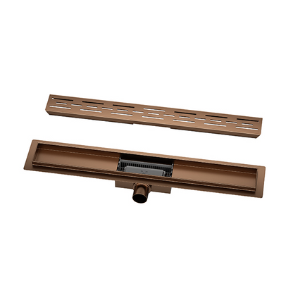 Douchegoot 100 cm met flens en designrooster geborsteld brons