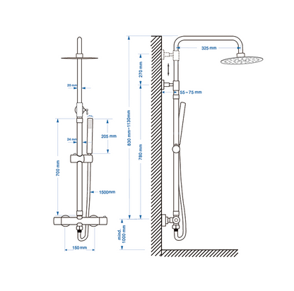 Thermostatische opbouw regendoucheset Xellanz Twenty Eco mat zwart