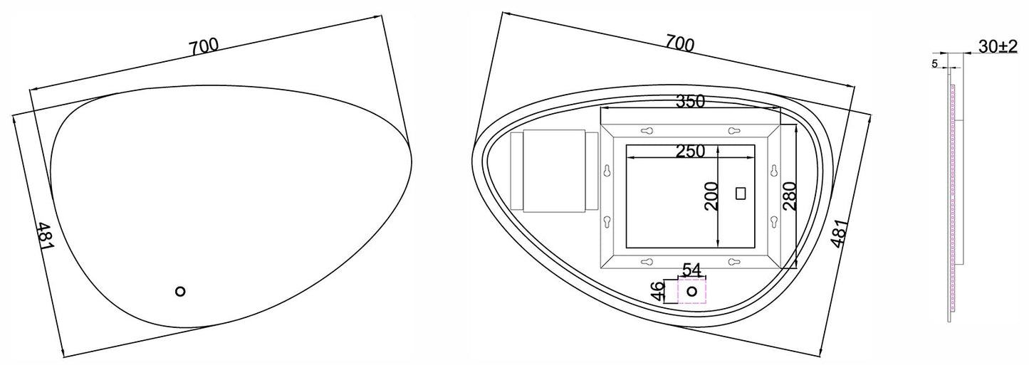 Badkamerspiegel Wiesbaden Uovo 70x48cm met anti-condens functie en indirecte/dimbare LED verlichting