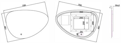 Badkamerspiegel Wiesbaden Uovo 70x48cm met anti-condens functie en indirecte/dimbare LED verlichting
