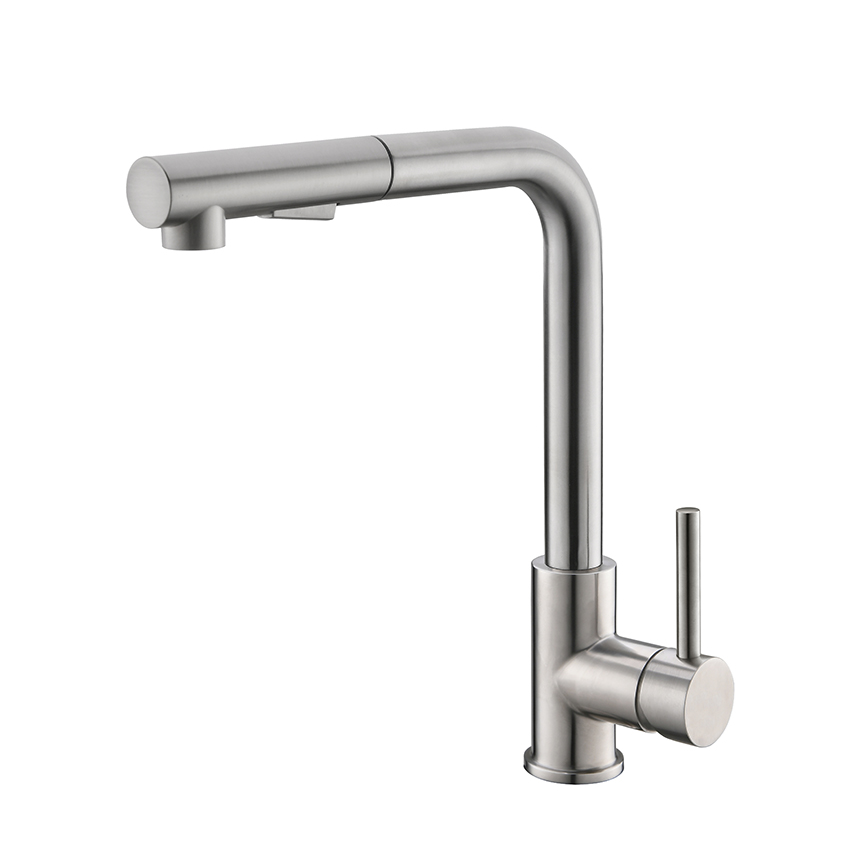 Keukenmengkraan Wiesbaden Reno Twenty met coldstart en uittrekbare handdouche in geborsteld RVS