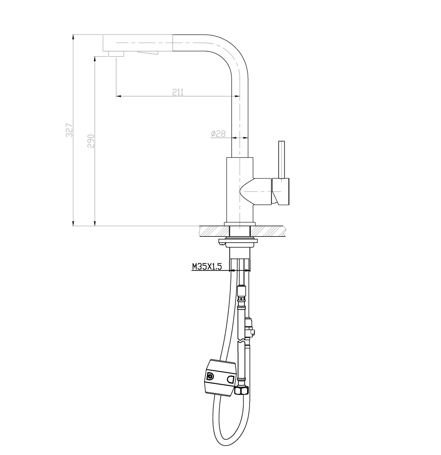 Keukenmengkraan Wiesbaden Reno Twenty met coldstart en uittrekbare handdouche in geborsteld RVS