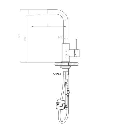 Keukenmengkraan Wiesbaden Reno Twenty met coldstart en uittrekbare handdouche in geborsteld RVS