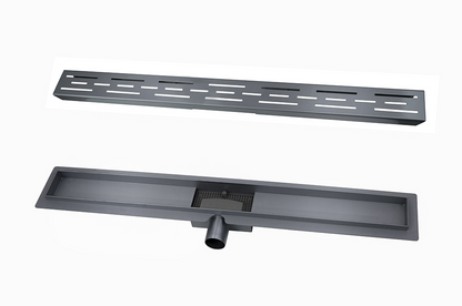 Douchegoot 100 cm met flens en designrooster gummetal
