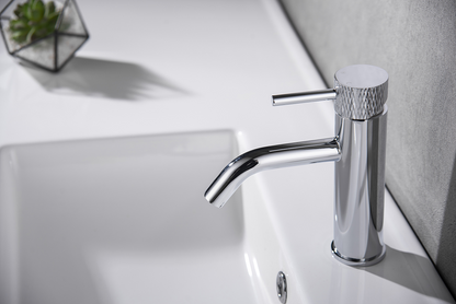 Wastafelmengkraan Wiesbaden Ribbd laag met coldstart in chroom