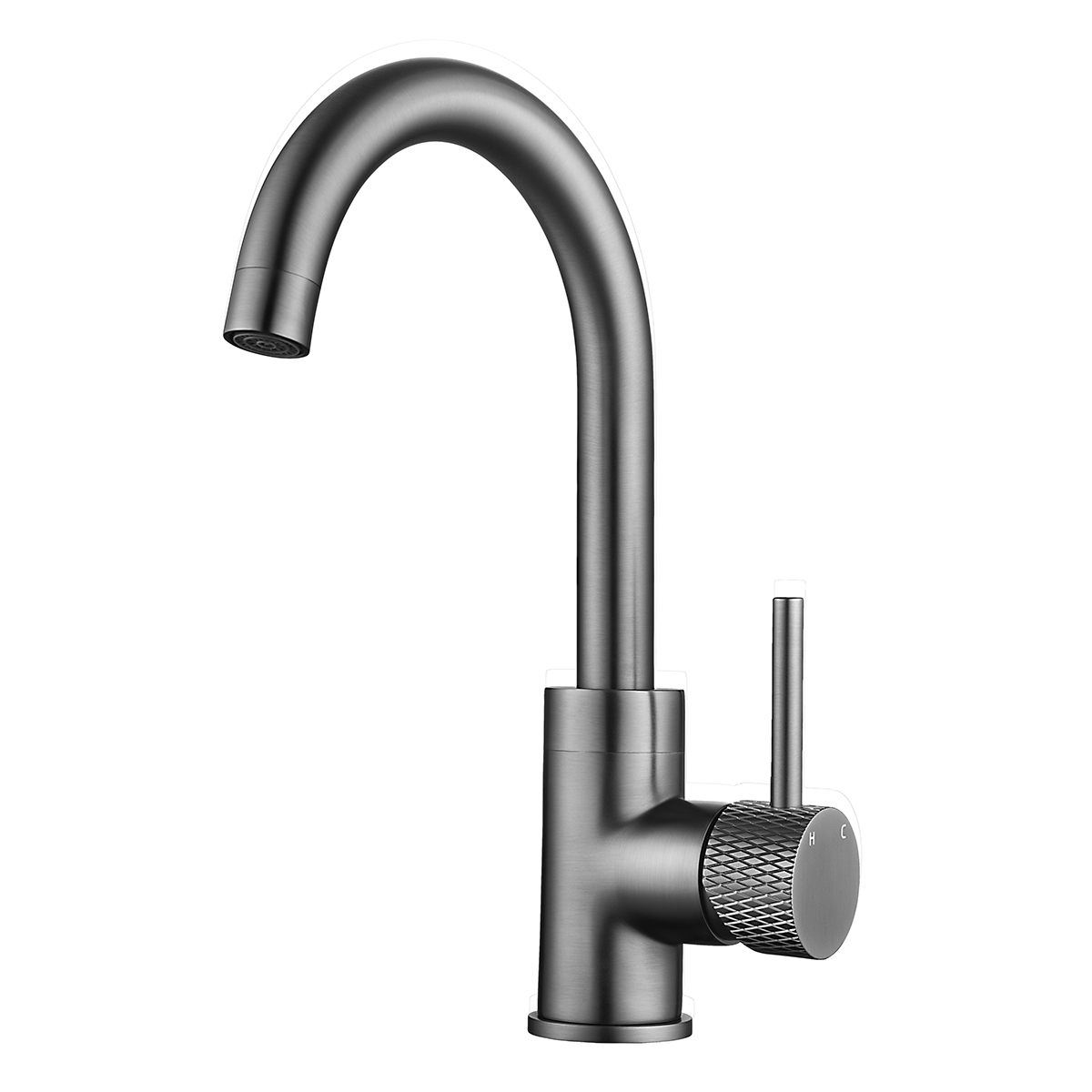 Wastafelmengkraan Wiesbaden Ribbd met draaibare uiteloop en coldstart in gunmetal