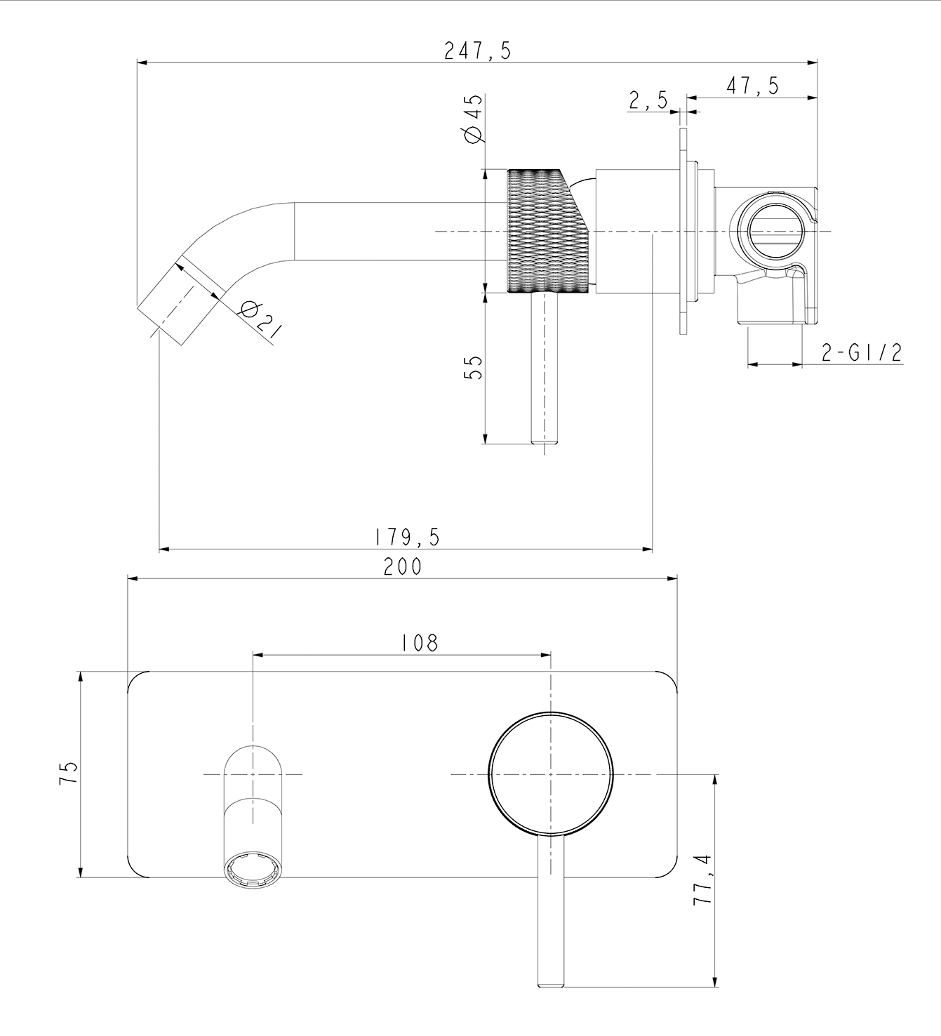 Inbouw wastafel- en badmengkraan Wiesbaden Ribbd in chroom