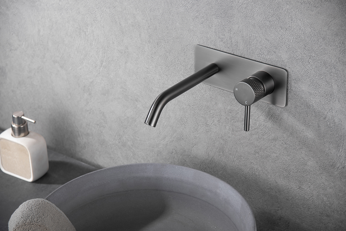 Inbouw wastafel- en badmengkraan Wiesbaden Ribbd in gunmetal