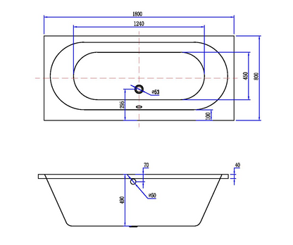 Inbouw ligbad Wiesbaden Portus RD 180x80 cm mat wit
