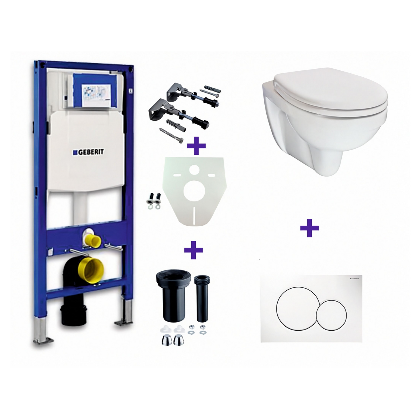 One pack Inbouwreservoir Geberit Duofix UP-320 met Sigma reservoir, drukplaat wit en wandcloset Trevi