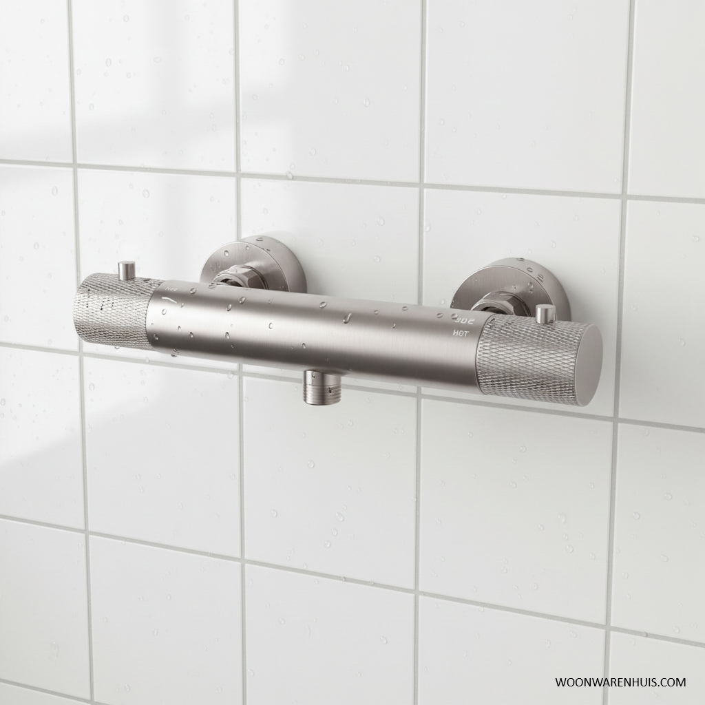 Thermostatische douchekraan Wiesbaden Ribbd in geborsteld staal