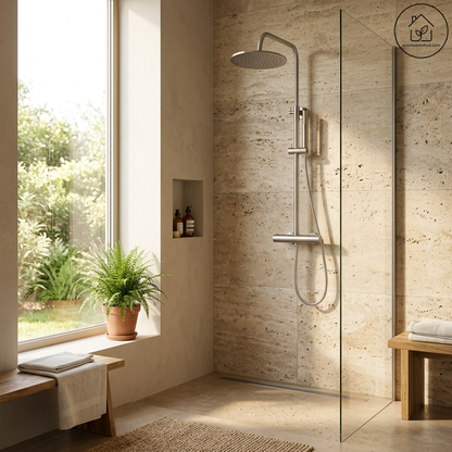 Thermostatische opbouw regendoucheset Wiesbaden Caral geborsteld staal