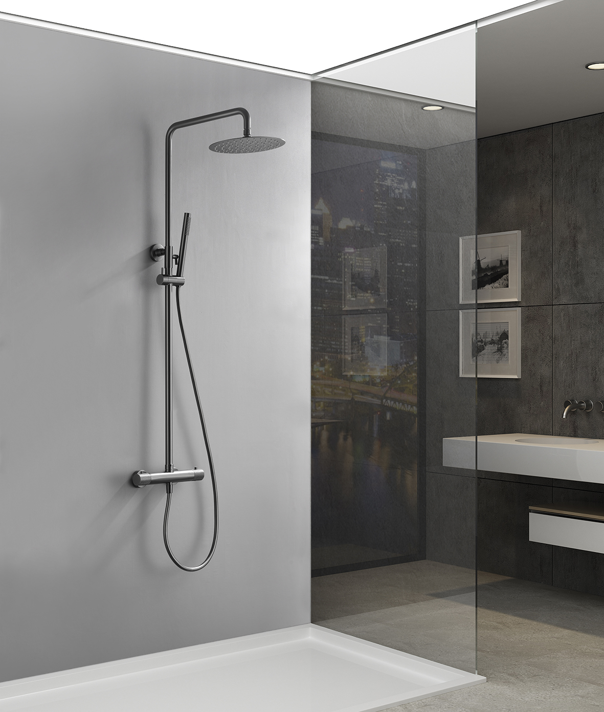 Thermostatische opbouw regendoucheset Wiesbaden Ribbd gunmetal - foto #2