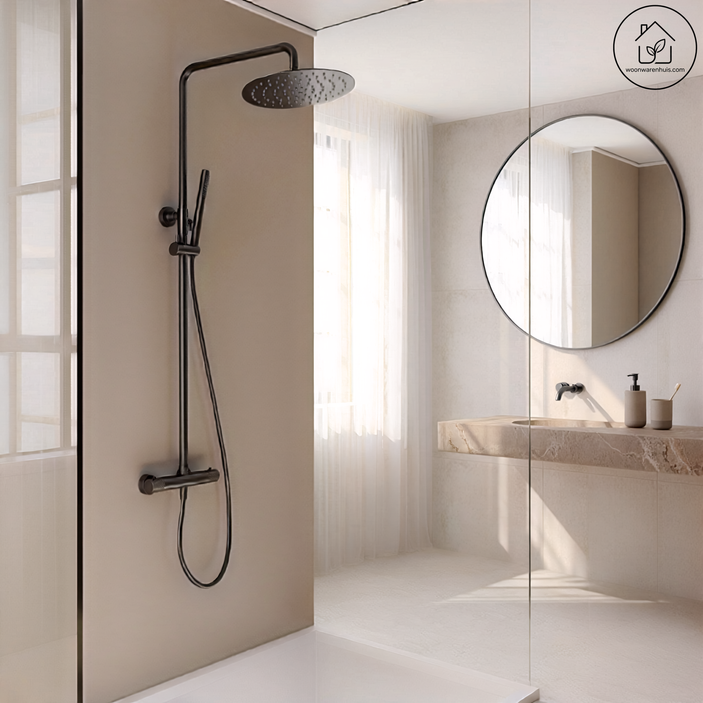 Thermostatische opbouw regendoucheset Wiesbaden Ribbd gunmetal
