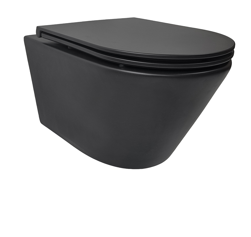Wandcloset Wiesbaden Vesta Tornado rimless met softclose toiletzitting zwart mat