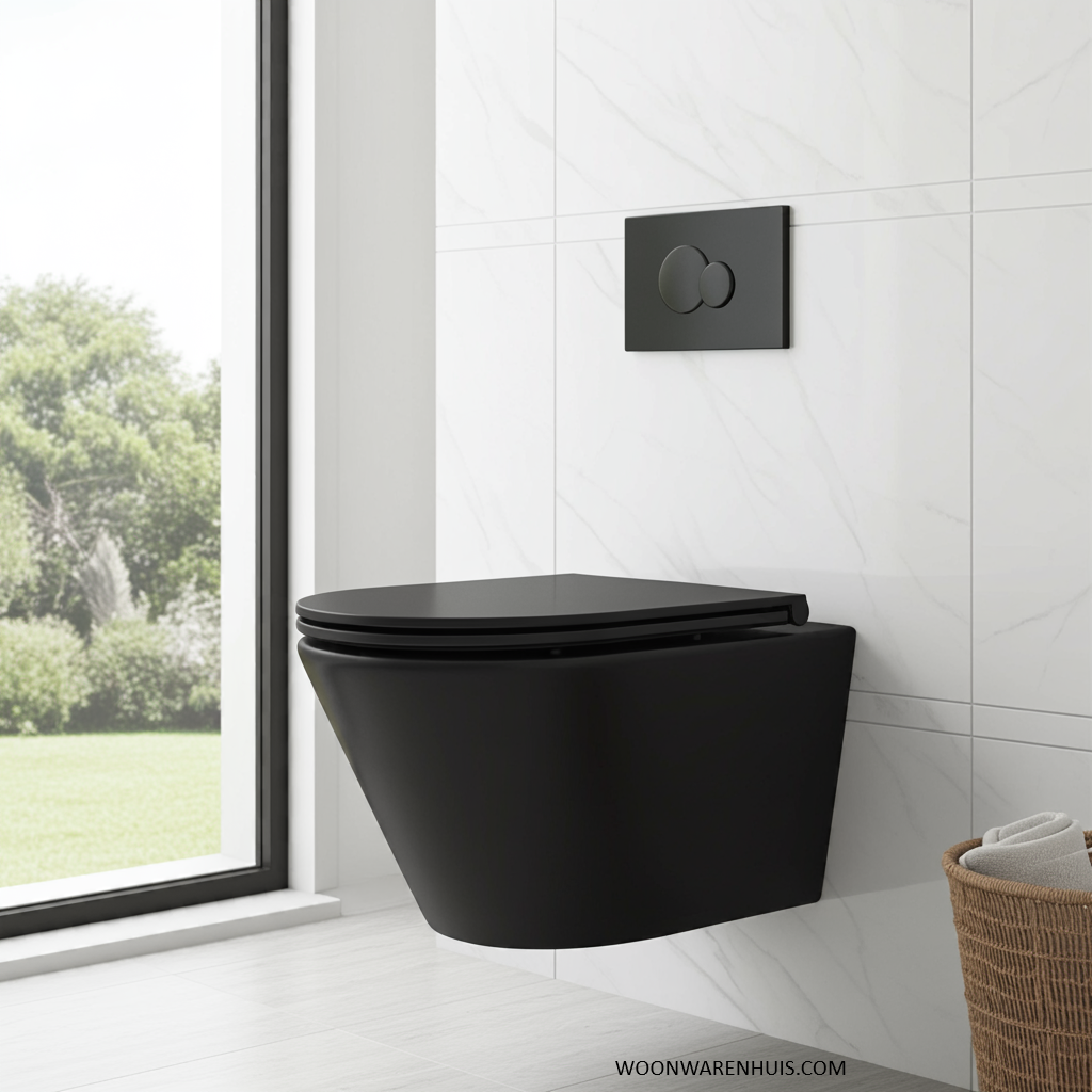 Wandcloset Wiesbaden Vesta Tornado rimless met softclose toiletzitting zwart mat