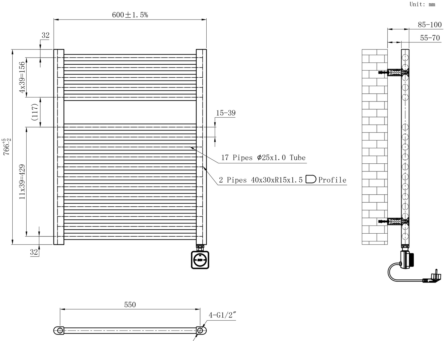 Elektrische designradiator Elara Smart Wifi 76cm x 60cm glans wit