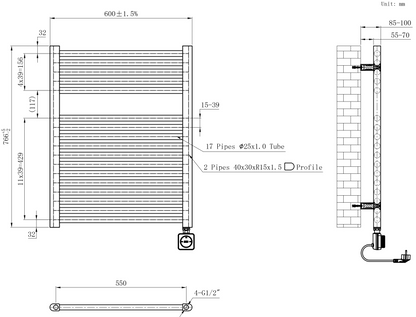 Elektrische designradiator Elara Smart Wifi 76cm x 60cm glans wit