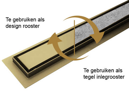 Douchegoot 70 cm met fles en tegelrooster in geborsteld messing