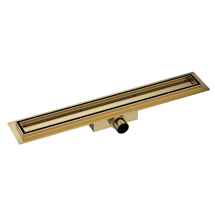 Douchegoot 70cm met flens en tegelrooster in geborsteld messing