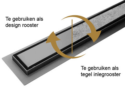 Douchegoot 90cm met flens en tegelrooster in gunmetal