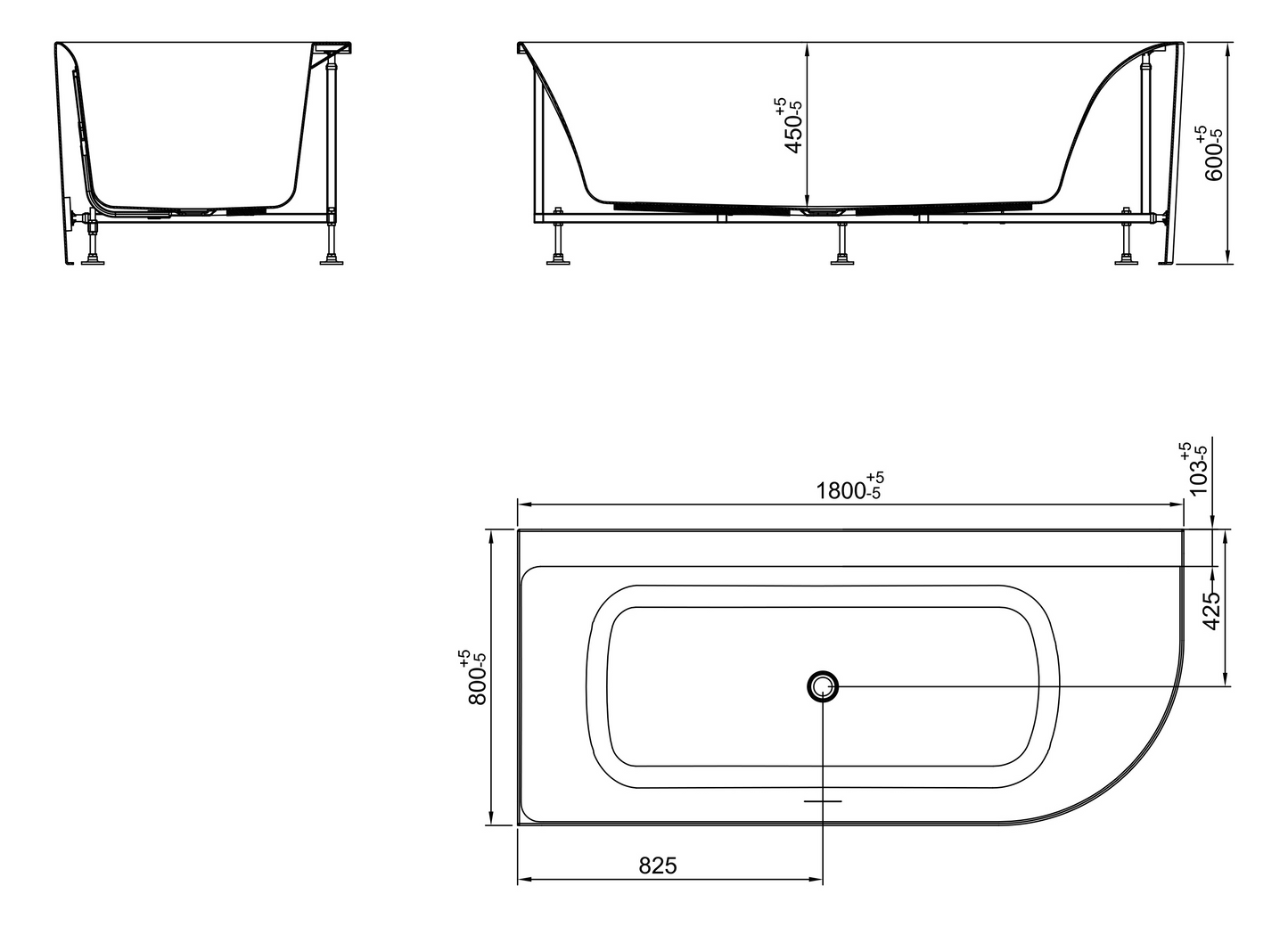Hoekbad Wiesbaden Zenn Links 180x80 cm inclusief waste glanzend wit