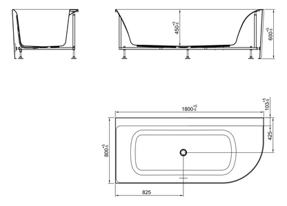 Hoekbad Wiesbaden Zenn Links 180x80 cm inclusief waste glanzend wit