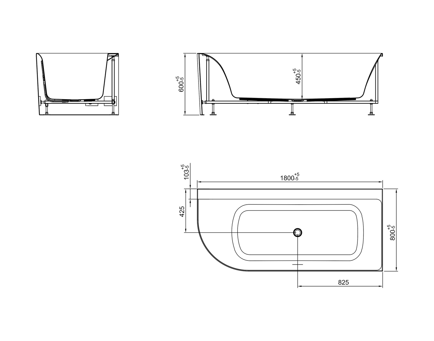 Hoekbad Wiesbaden Zenn 180x80 cm inclusief waste glans wit