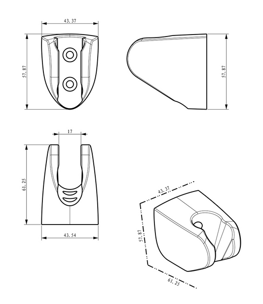 Wiesbaden Unimatch wandhanddouchehouder kunststof mat zwart