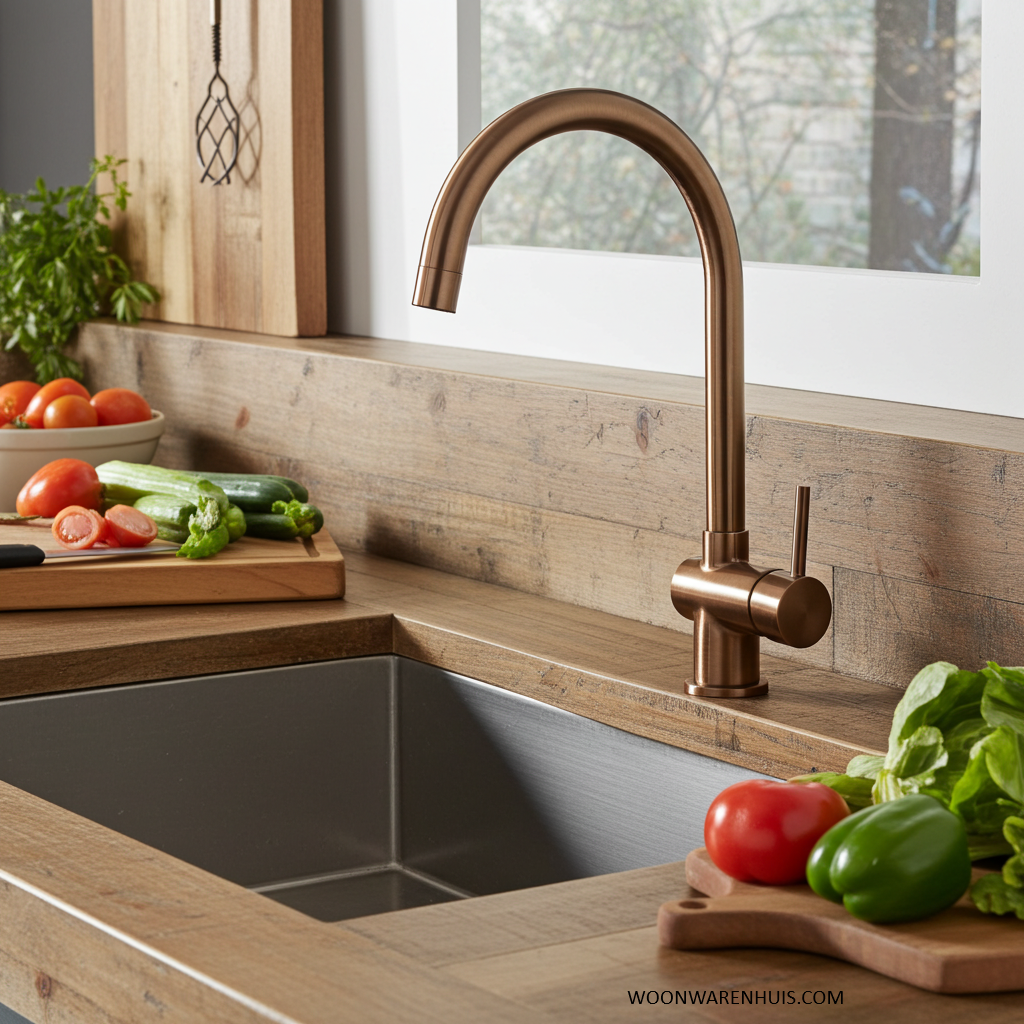 Keukenmengkraan Wiesbaden Caral met coldstart in PVD geborsteld brons koper