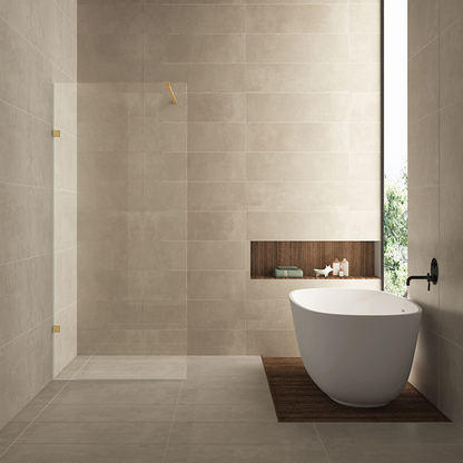 Inloopdouche Wiesbaden Less 120x200cm met geborsteld messing beslag en 8mm helder glas