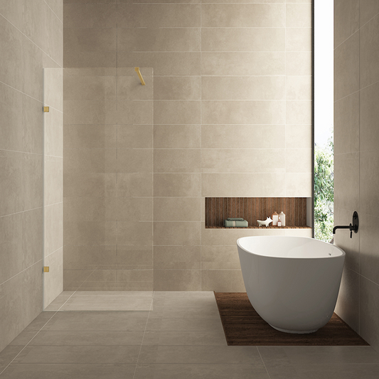 Inloopdouche Wiesbaden Less 120x200cm met geborsteld messing beslag en 8mm helder glas