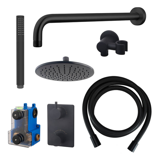 Complete inbouwthermostaat doucheset Wiesbaden Caral met 30cm stortdouche en handdouche mat zwart