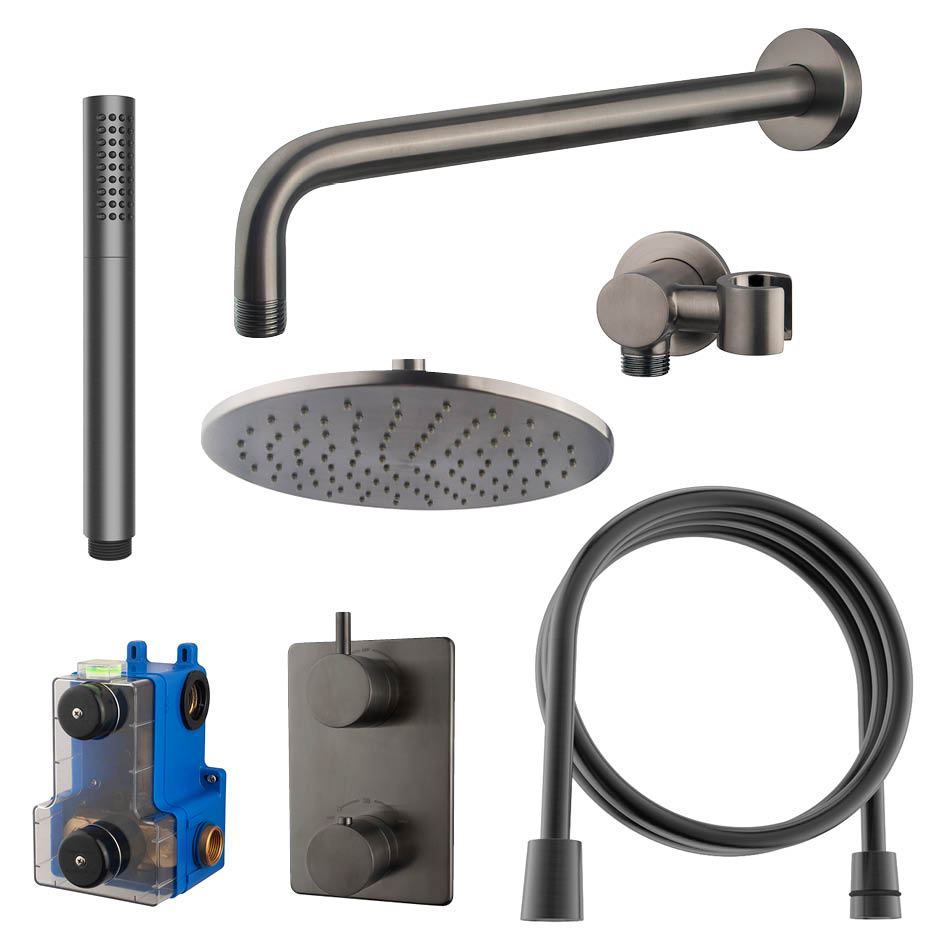 Complete inbouwthermostaat doucheset Wiesbaden Caral met 30cm stortdouche en handdouche gunmetal - foto #2